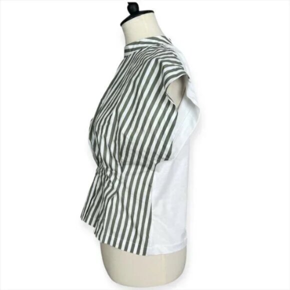 Zara Striped Green and White Cinched‎ Front Top Sz M *note - Picture 3 of 10